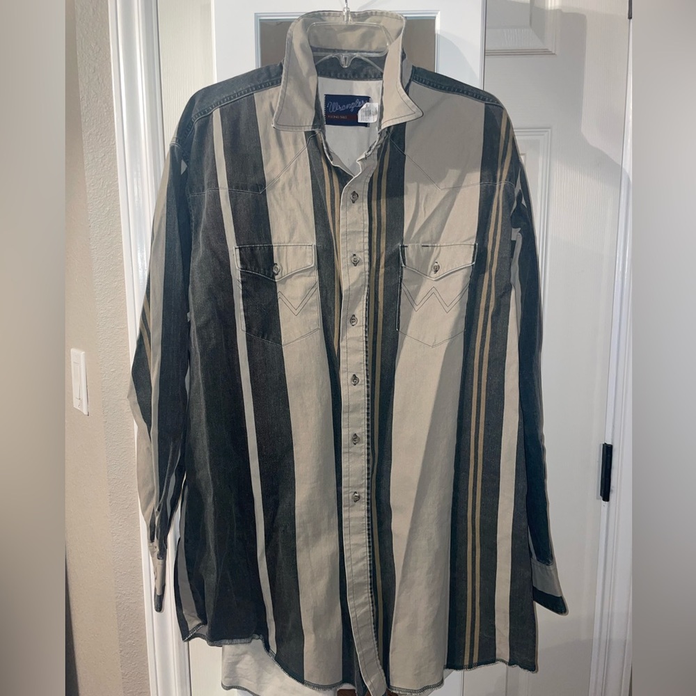 Vintage Wrangler Striped X-Long Tails Men Western Shirt